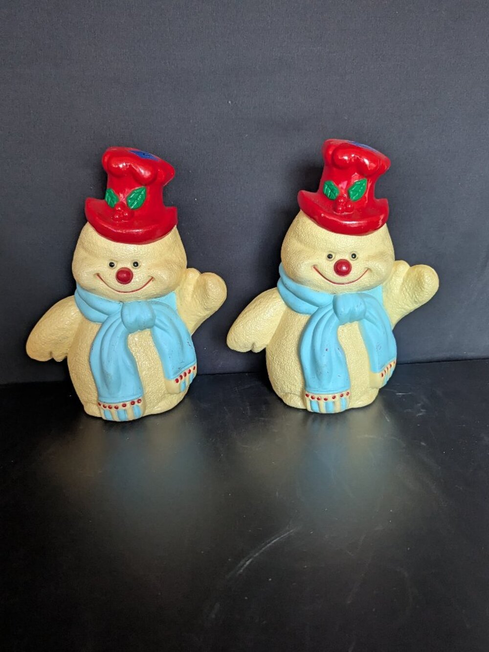 Lot of two hard plastic vintage blow mold snowmen